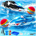3.2" Mini RC Boat 2-Pack, Shark & Whale Toy with Inflatable Pool | 2.4GHz Remote Control Boat with Dual Motors, 360°