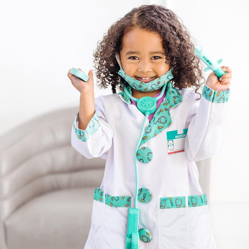 Melissa & Doug Doctor Costume, Pretend Play Dress Up Set (8-Pc) Stethoscope, Coat & Accessories, Role Play Toys for