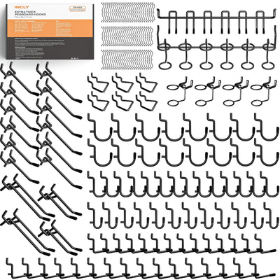 176PCS Black Pegboard Hooks with Peg Locks, 1/4" Heavy Duty Metal