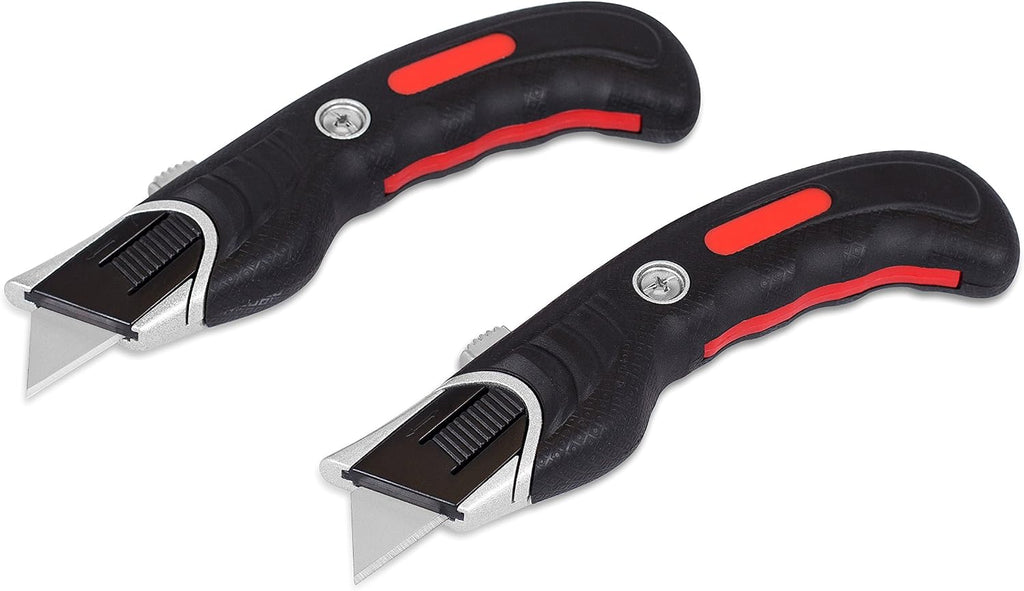 Ergonomic Utility Knife Set | Retractable Box Cutter with Rubber Handle | For Cutting Cardboard, Carpet & Plastic |