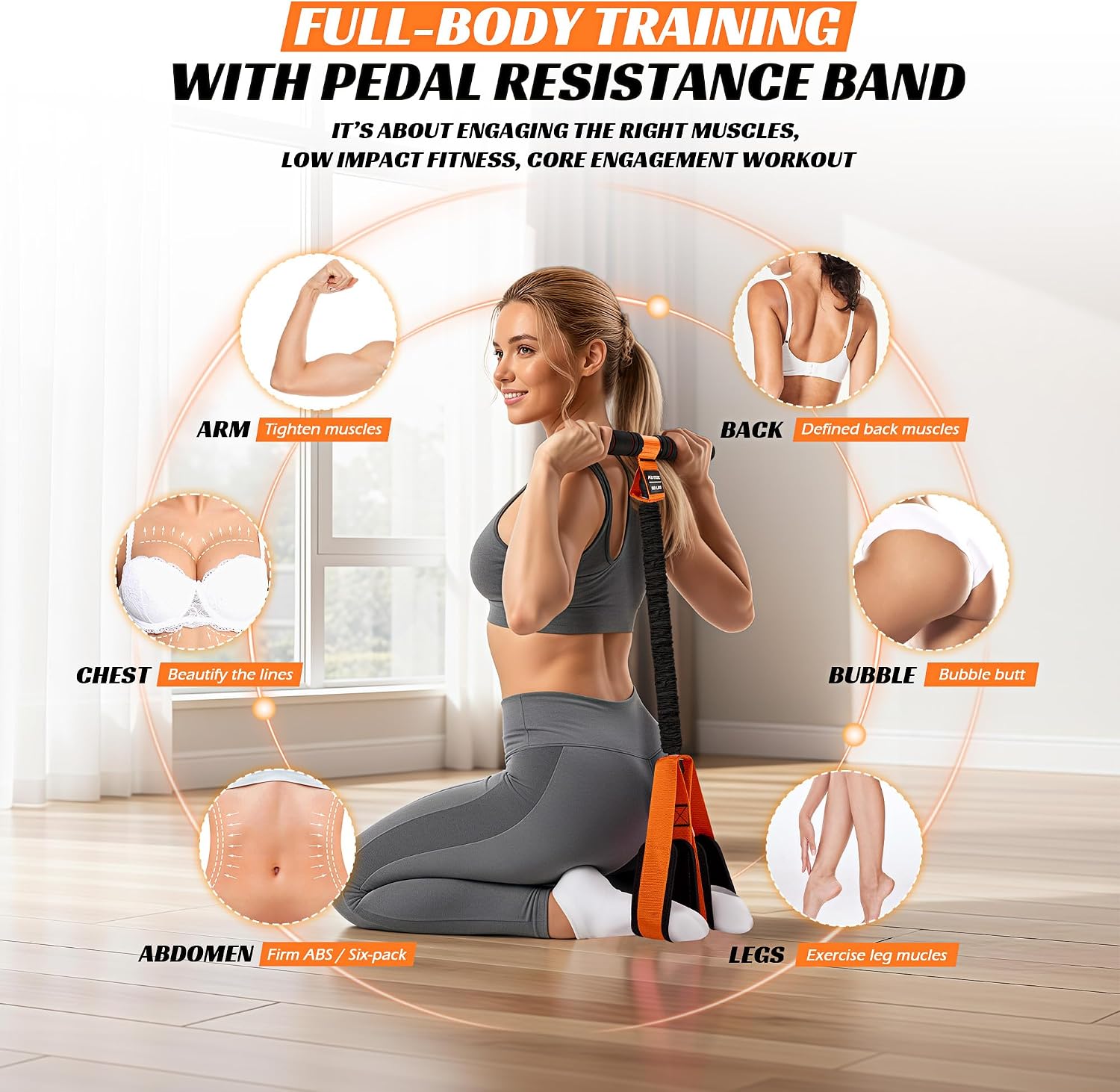 Multifunction Pedal Resistance Band with Handle, Upgraded Exercise Equipment with Soft Foot Pedal for Sit Up &