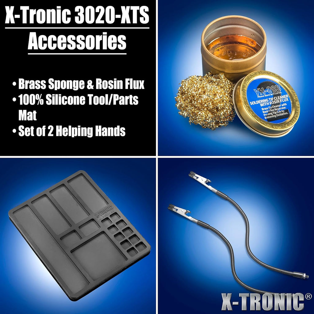 The Original X-Tronic 3020-XTS • 75W Soldering Iron Station Kit • 2 Helping Hands • Silicone Tool Mat • 5 Extra Tips