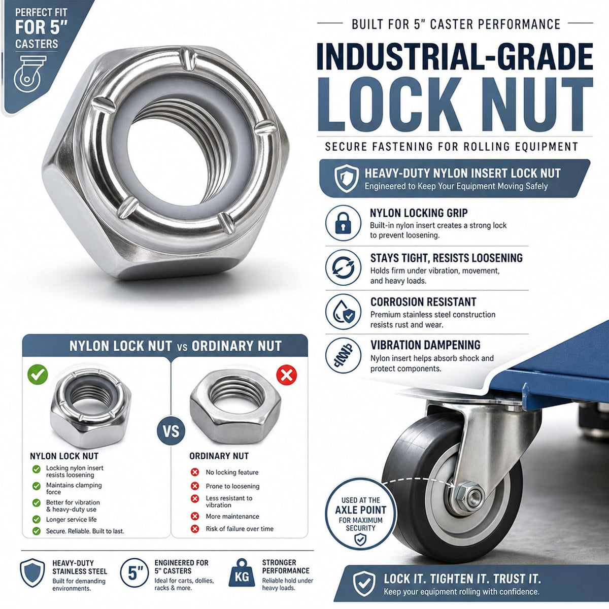 3/8"-16 Inch Lock Nuts, Galvanizing Carbon Steel Nylon Insert Locknuts,Standard Inch Thread Nylock Nuts for Bolts 60 Pack