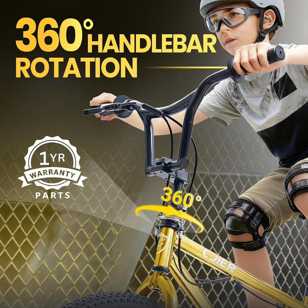 BMX Bike, 20 24 inch Kids Bike, Bikes for Kids 6-14, Boys & Girls Bike with 4 Pegs, High-Carbon Steel BMX Frame, 360
