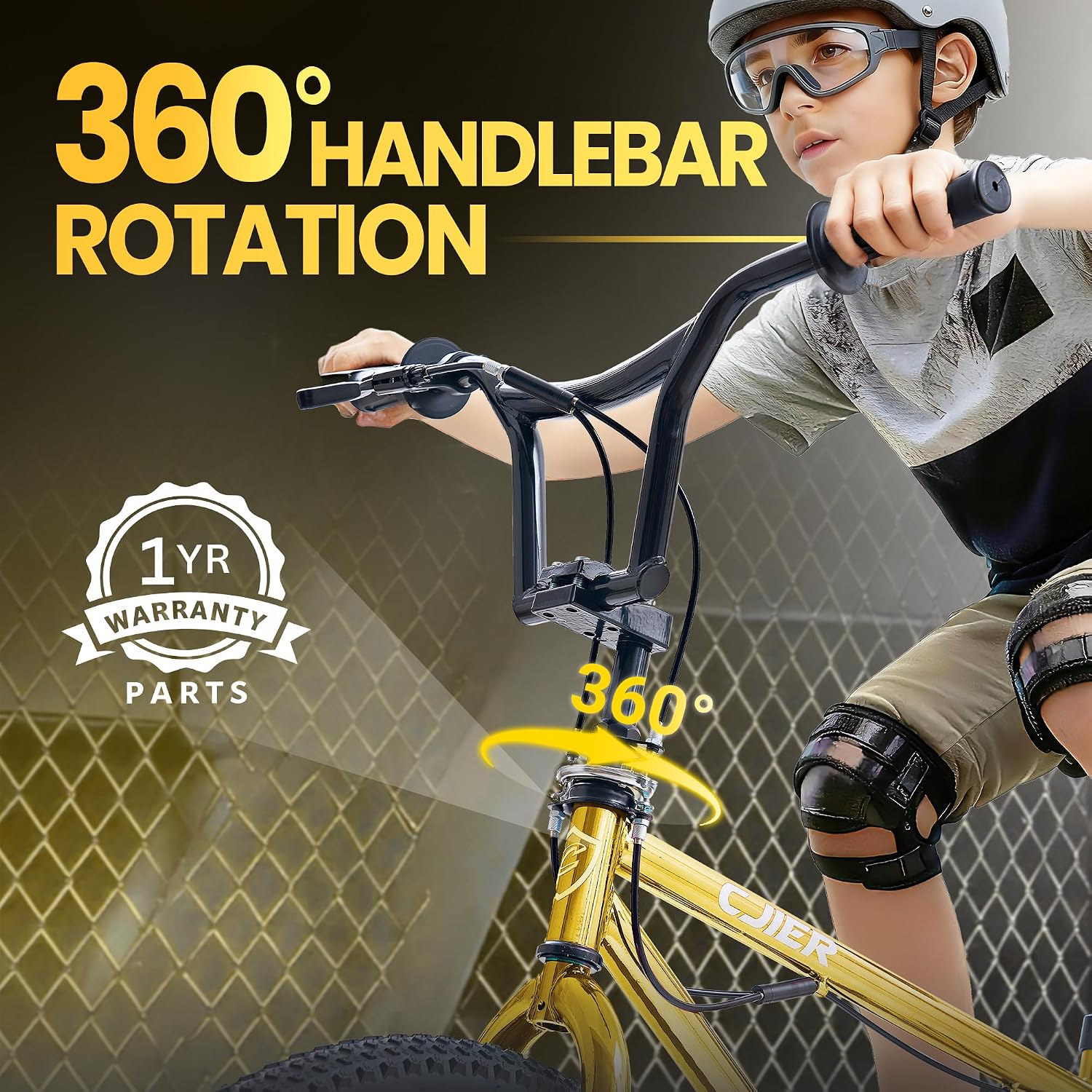 BMX Bike, 20 24 inch Kids Bike, Bikes for Kids 6-14, Boys & Girls Bike with 4 Pegs, High-Carbon Steel BMX Frame, 360