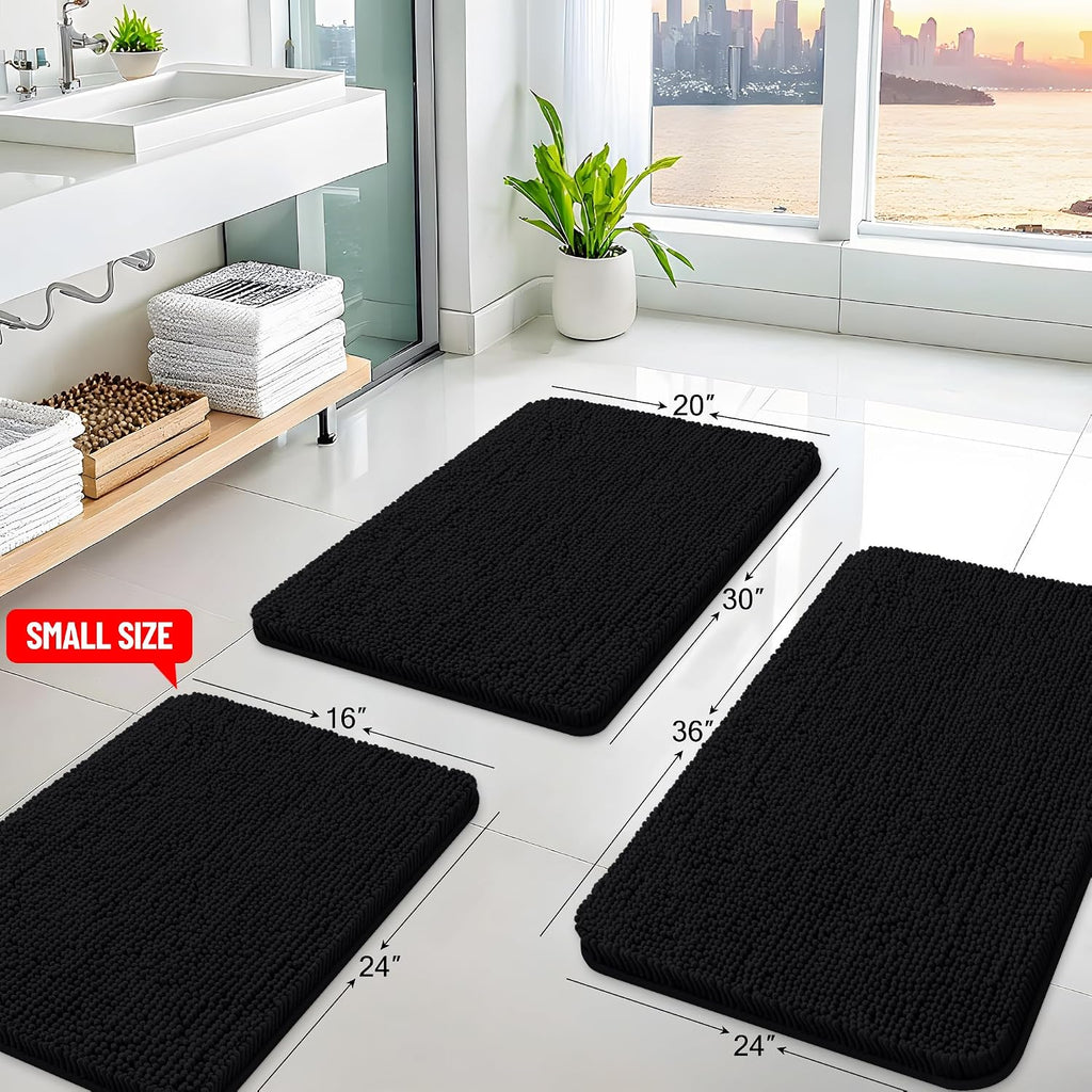 Bathroom Rugs 24x16, Extra Soft Absorbent Shaggy Chenille Bath Rugs, Machine Washable Rubber Backing Bath Mats for