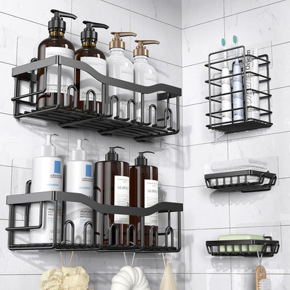 Adhesive Shower Caddy, 5 Pack Rustproof Stainless Steel Bath Organizers With Large Capacity, No Drilling Shelves for