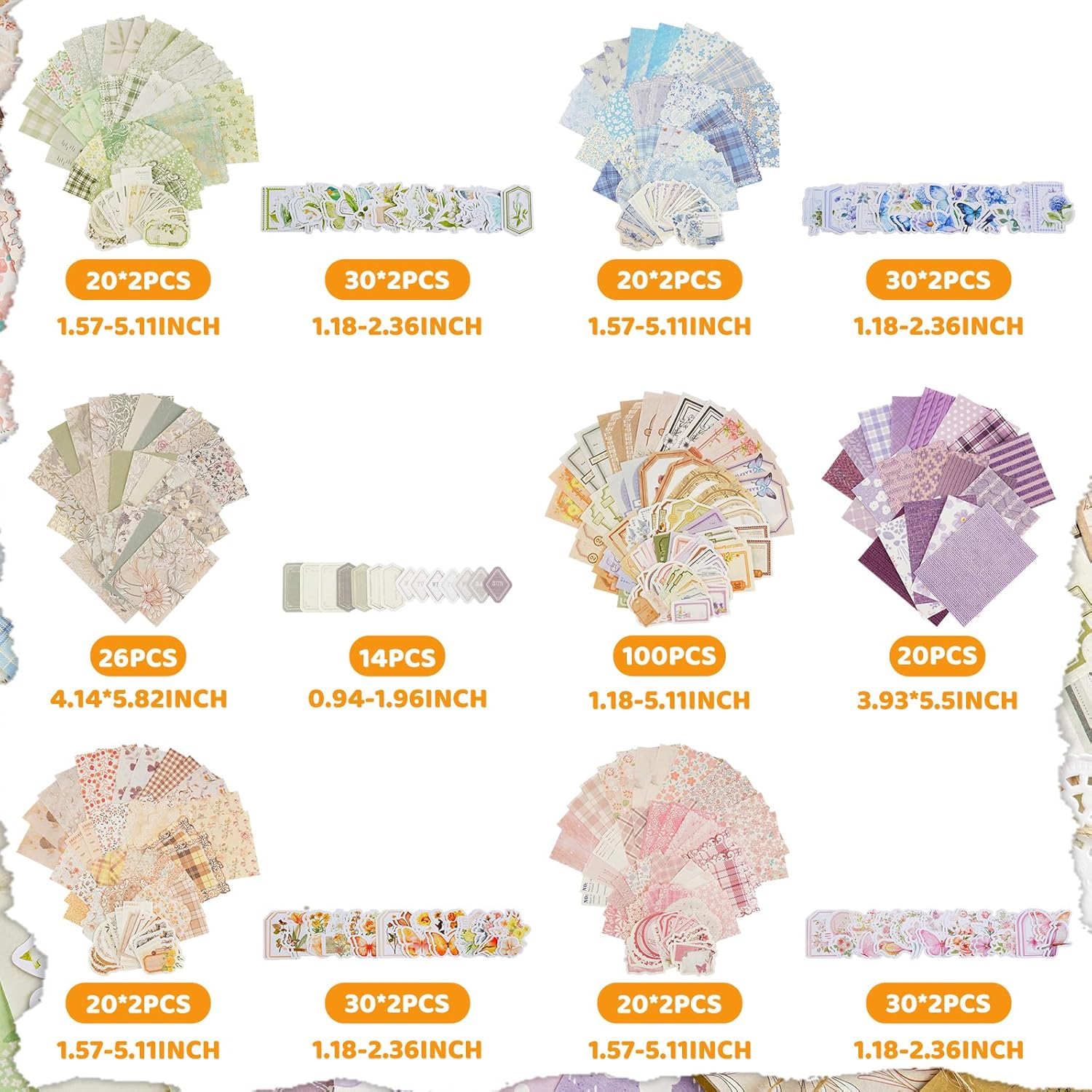 560 Sheets Floral Scrapbook Paper with Stickers Assorted Set, 7 Colors Scrapbooking Paper Vintage Scrapbook Supplies