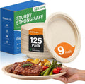 Compostable Paper Plates: 9 Inch 125 Pack Heavy Duty Disposable Plates