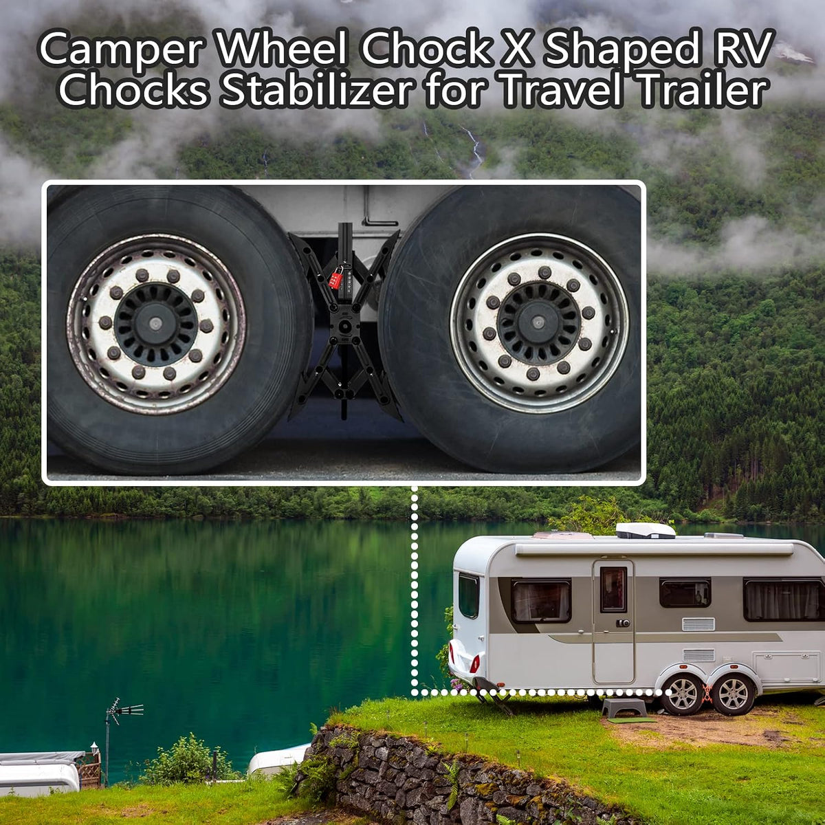 Camper X-Shaped Wheel Chock Stabilizer, 2 Sets RV Stabilizer Wheel Chock Scissor, X Chocks Wheel Stabilizer for