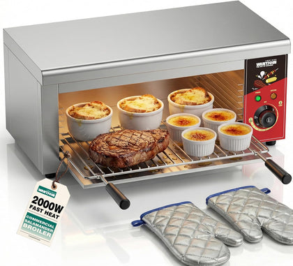 Commercial Salamander Broiler - 122-572℉ Electric Salamander Cheese Melter w/ 8 Adjustable Rack Levels, Stainless