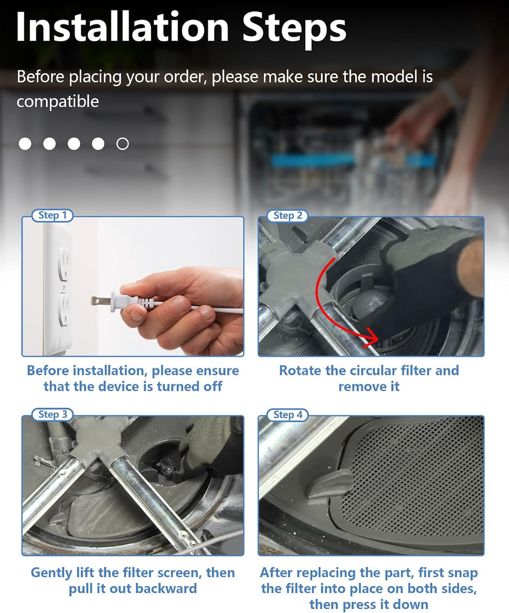 KDTE104DSS0 KDPE234GPS0 Dishwasher Filter Fit for Whirlpool KitchenAid