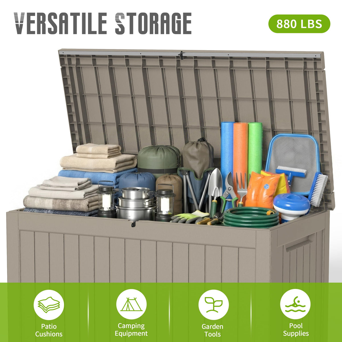 333 Gallon Deck Boxes Outdoor Waterproof, Large Lockable Storage Box