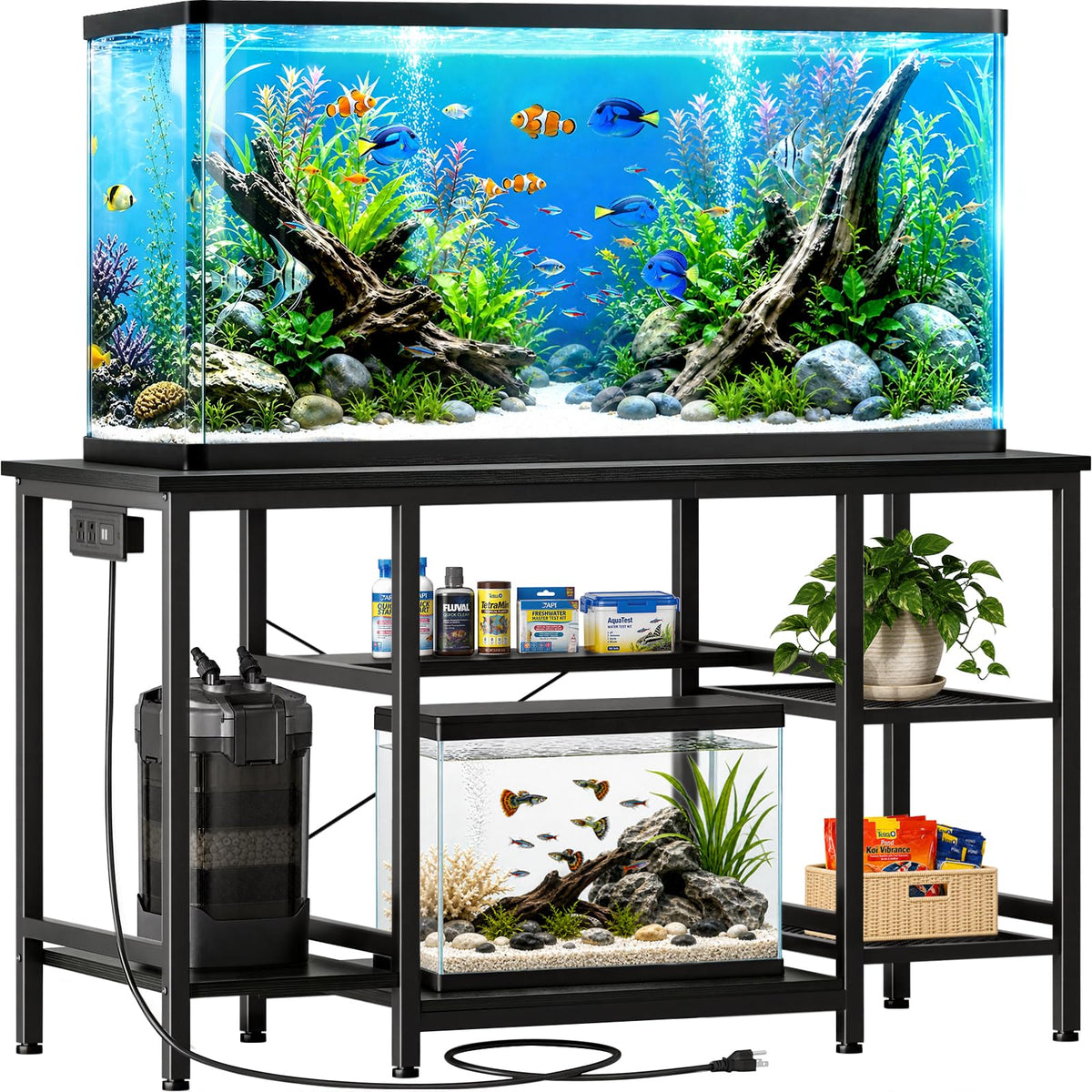 55-75 Gallon Fish Tank Stand with Power Outlet, Black