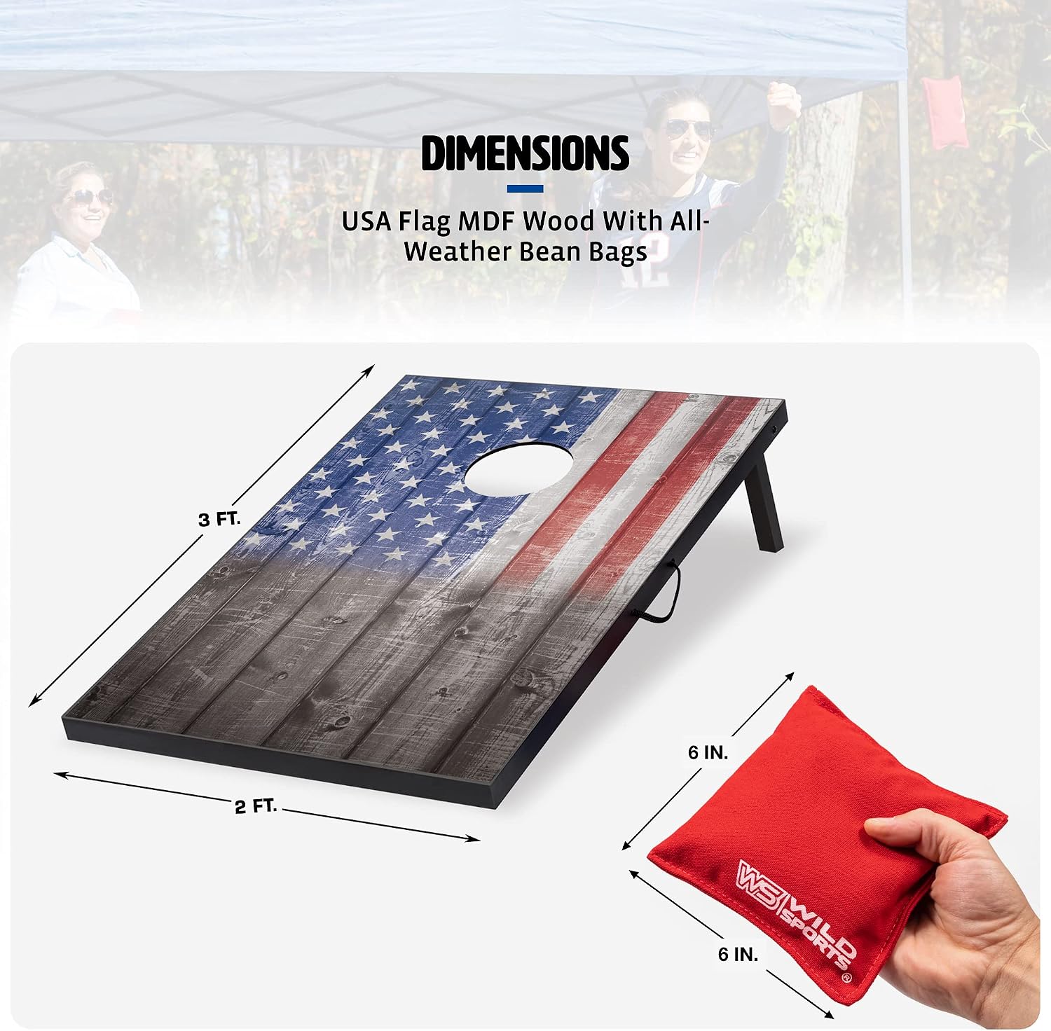 Stars & Stripes Cornhole Board Set, 2 Boards & 8 Bean Bags | Pre-Assembled Bean Bag Toss, Built-In Handle