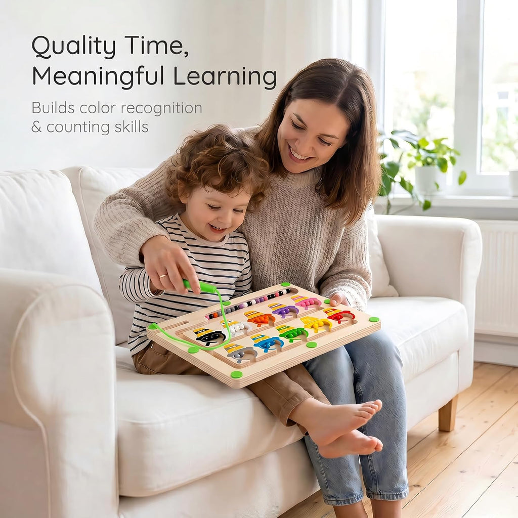 Magnetic Color & Number Maze, Montessori Wooden Puzzle Board, Educational Magnet Toy for Toddlers 2 3 4 5 Years Old