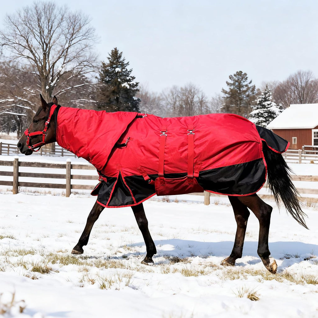 Winter Horse Blanket 1200D, Turnout Blanket Rug with Belly Wrap Horse Coat Equine Blanket Medium Weight with 220G