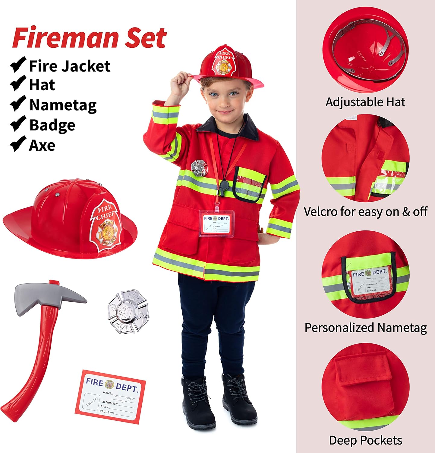 3-in-1 Kids Dress Up Clothes, Police, Firefighter, Doctor, 3+ | Machine-washable pretend-play toddler costume set