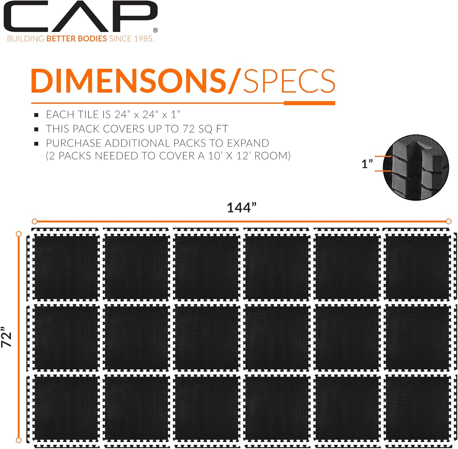 Puzzle Exercise Mats | 1” Thick EVA Interlocking Foam Tiles for Home Gym Flooring | Multiple Options