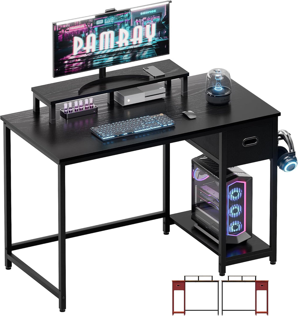 39 Inch Computer Desk with Monitor Stand Small Home Office Desks with Non-Woven Storage Drawer for Bedroom Study