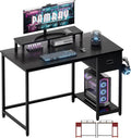 39 Inch Computer Desk with Monitor Stand Small Home Office Desks with Non-Woven Storage Drawer for Bedroom Study
