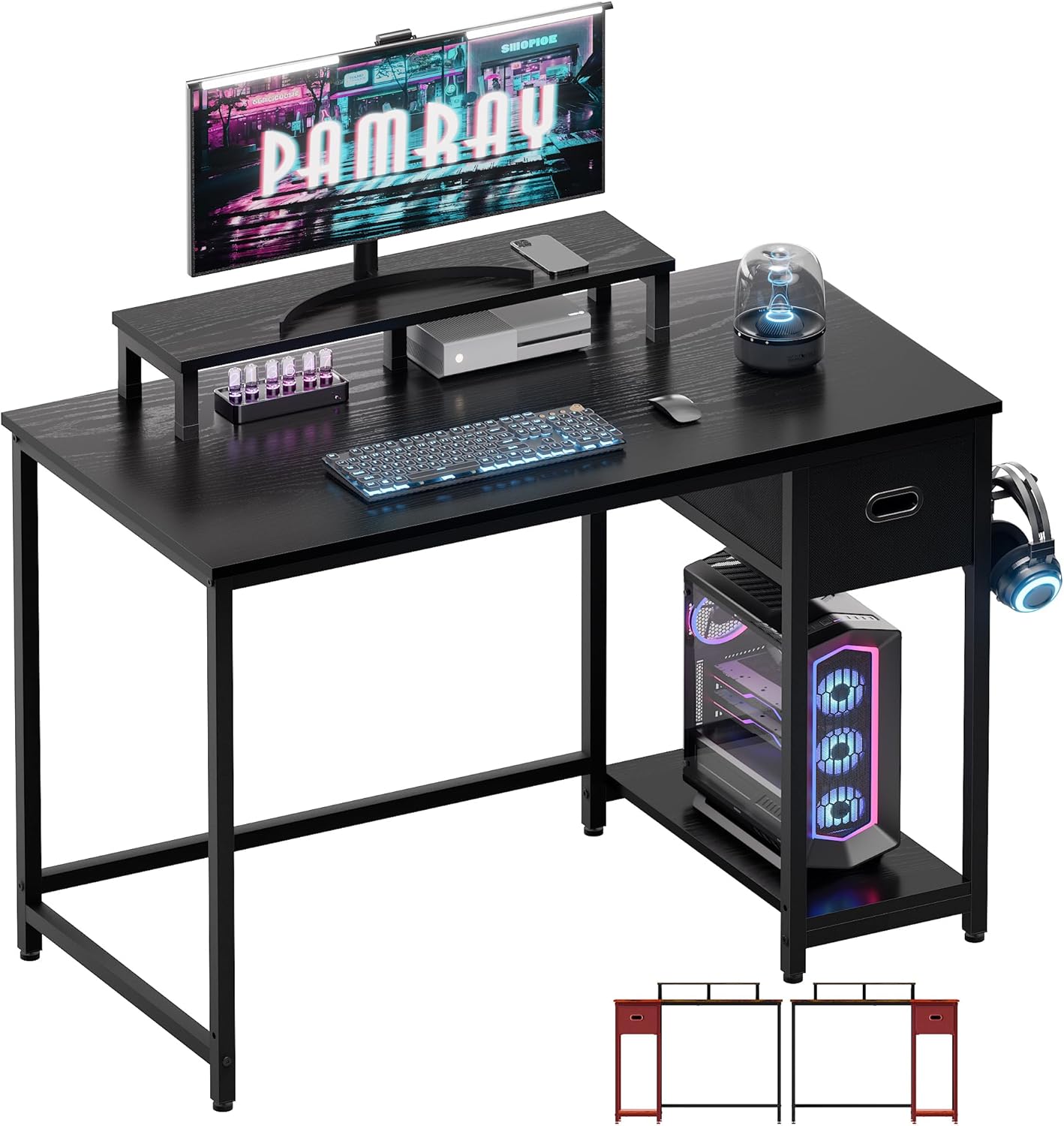 39 Inch Computer Desk with Monitor Stand Small Home Office Desks with Non-Woven Storage Drawer for Bedroom Study