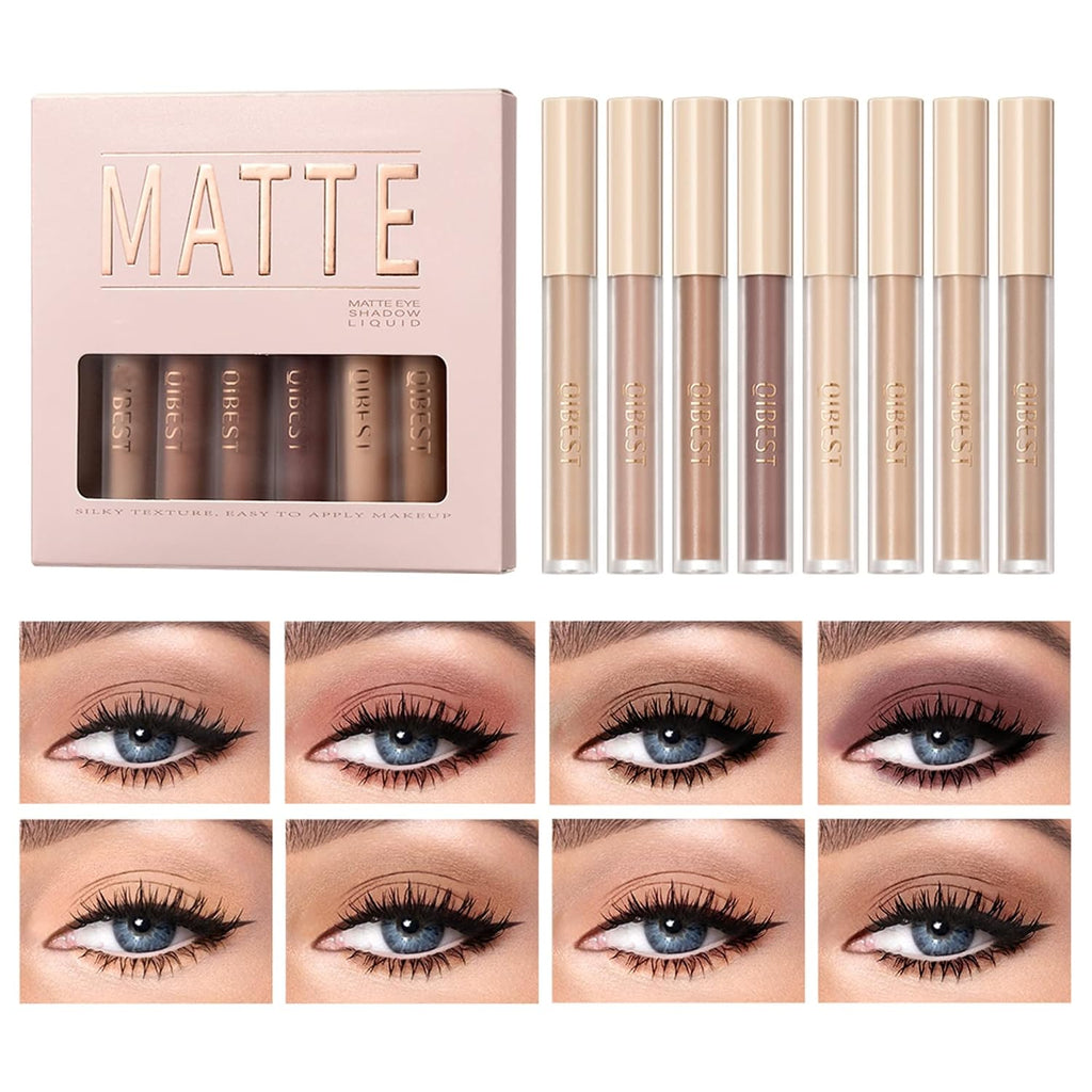 Matte Liquid Eyeshadow - 8 Neutral Nude Colors, Smooth Creamy Finish, Waterproof, Long Lasting