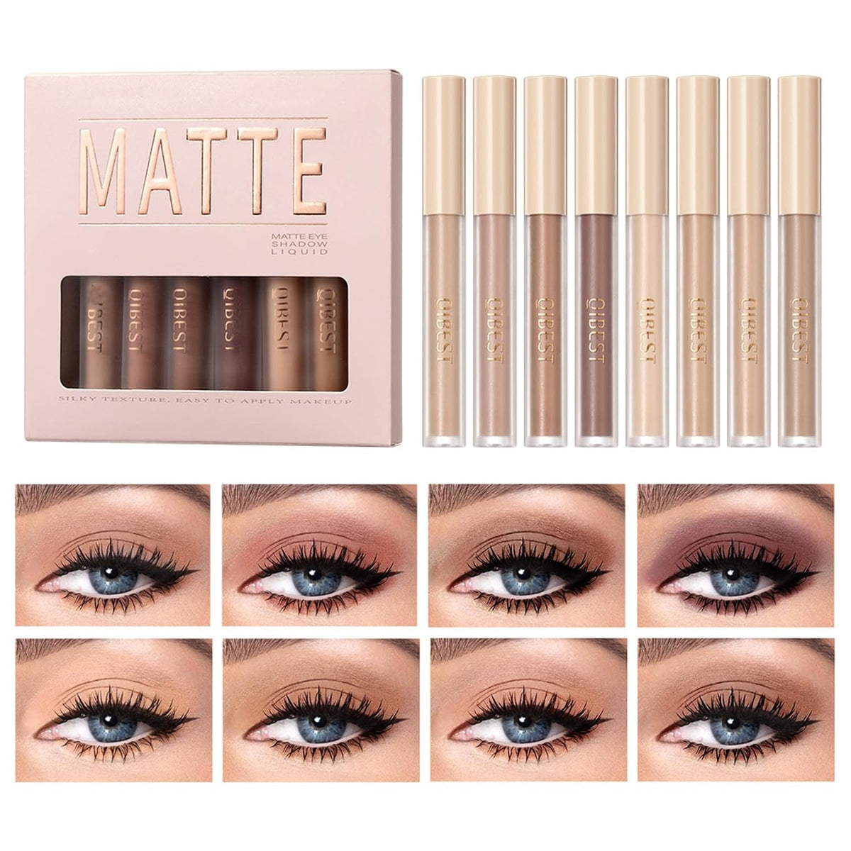 Matte Liquid Eyeshadow - 8 Neutral Nude Colors, Smooth Creamy Finish, Waterproof, Long Lasting