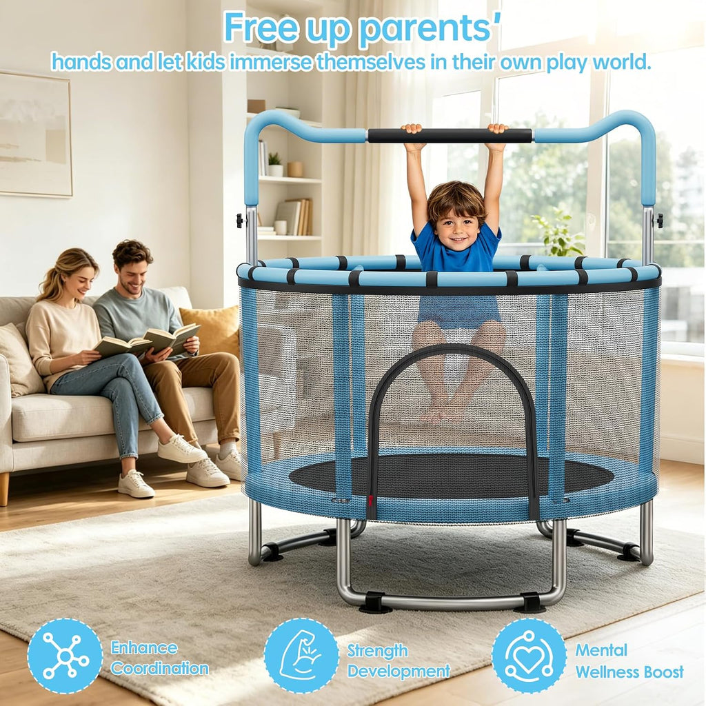 55/60" Trampoline for Kids, 4.5/5 FT Toddler Trampoline with Enclosur Net, Basketball Hoop & Sandbag, 440 LBS