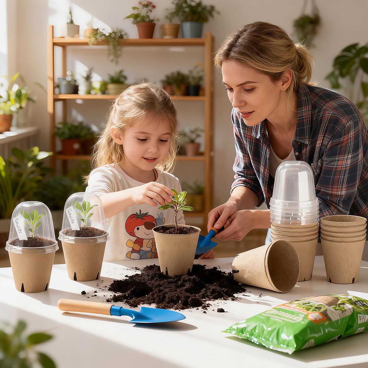 50 Set 3.15 Inch Peat Pots Plant Starters for Seedling with Humidity Dome,Herb Seed Starter Pots Kits, Garden