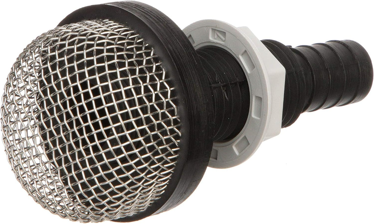Seachoice Thru-Hull Strainer Mount with Aerator Screen, Fits 3/4 in. Hose, One Size, Black