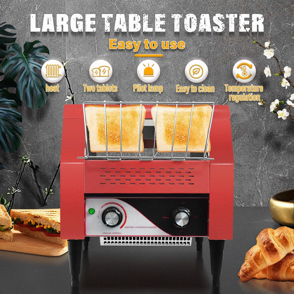 Commercial Conveyor Toaster 300 Slices/Hour Red Conveyor Toaster 3 Modes/7 Speeds Stainless Steel Tabletop Toaster