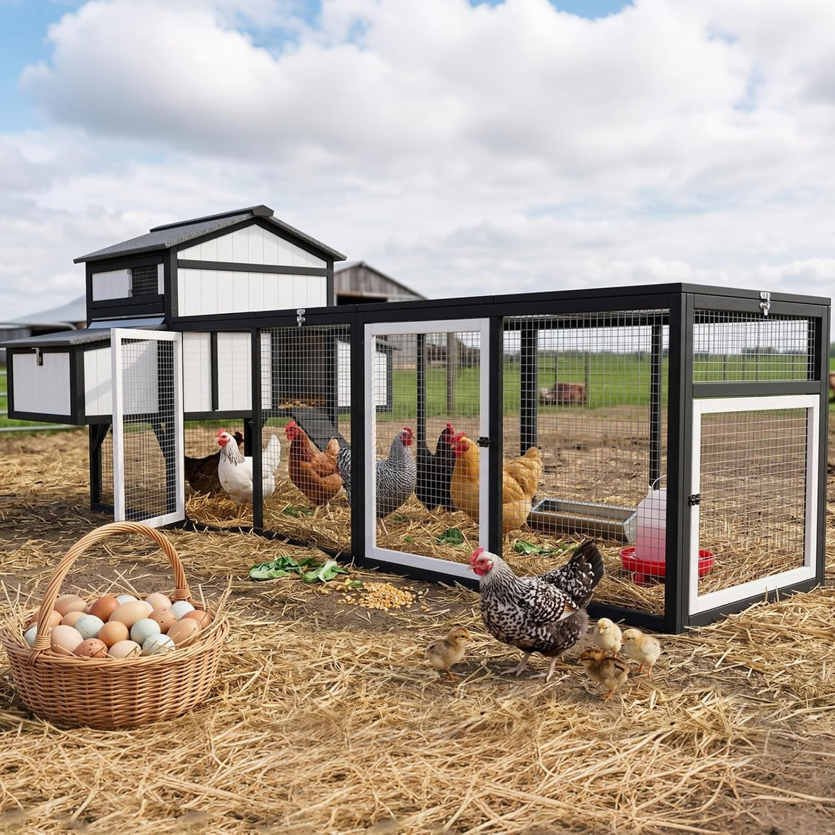 116" L Large Chicken Coop with Run for 4-6 Chickens