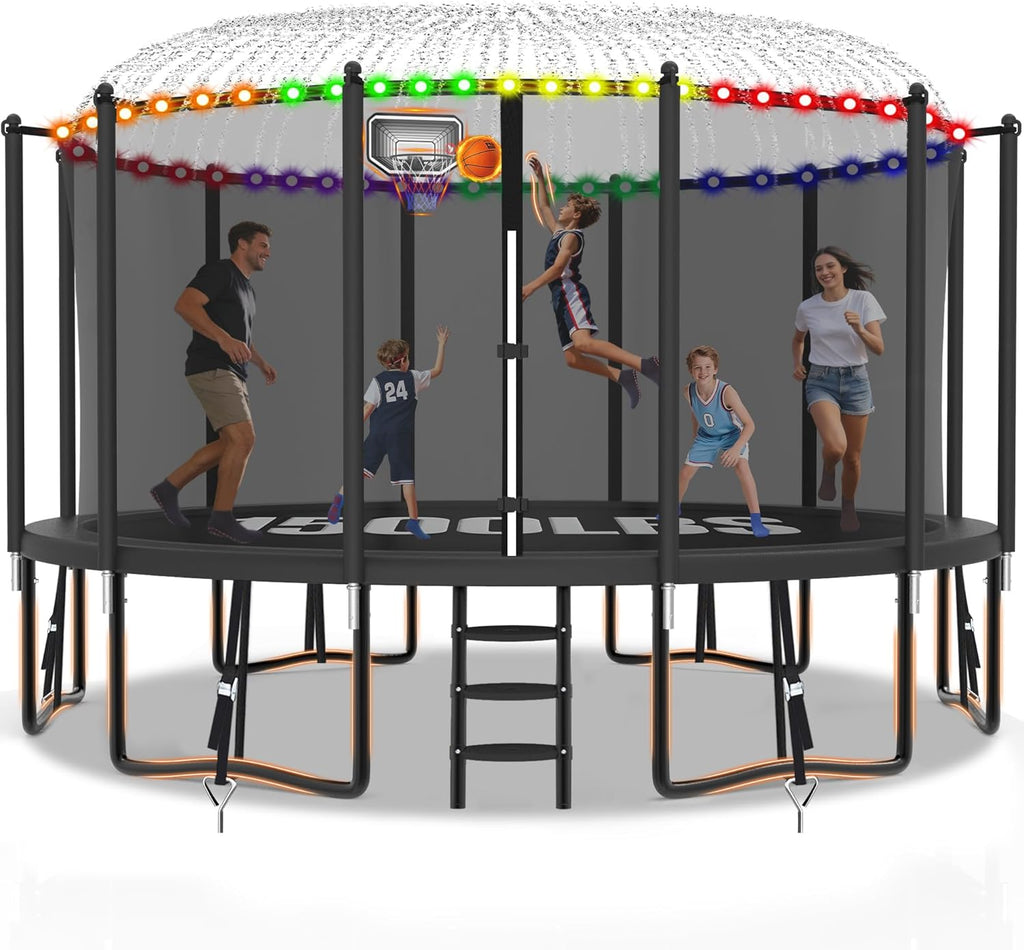 Trampoline Outdoor with Basketball Hoop and Enclosure Net, 1500LBS Backyard Heavy Duty Trampoline ASTM CPC Certified