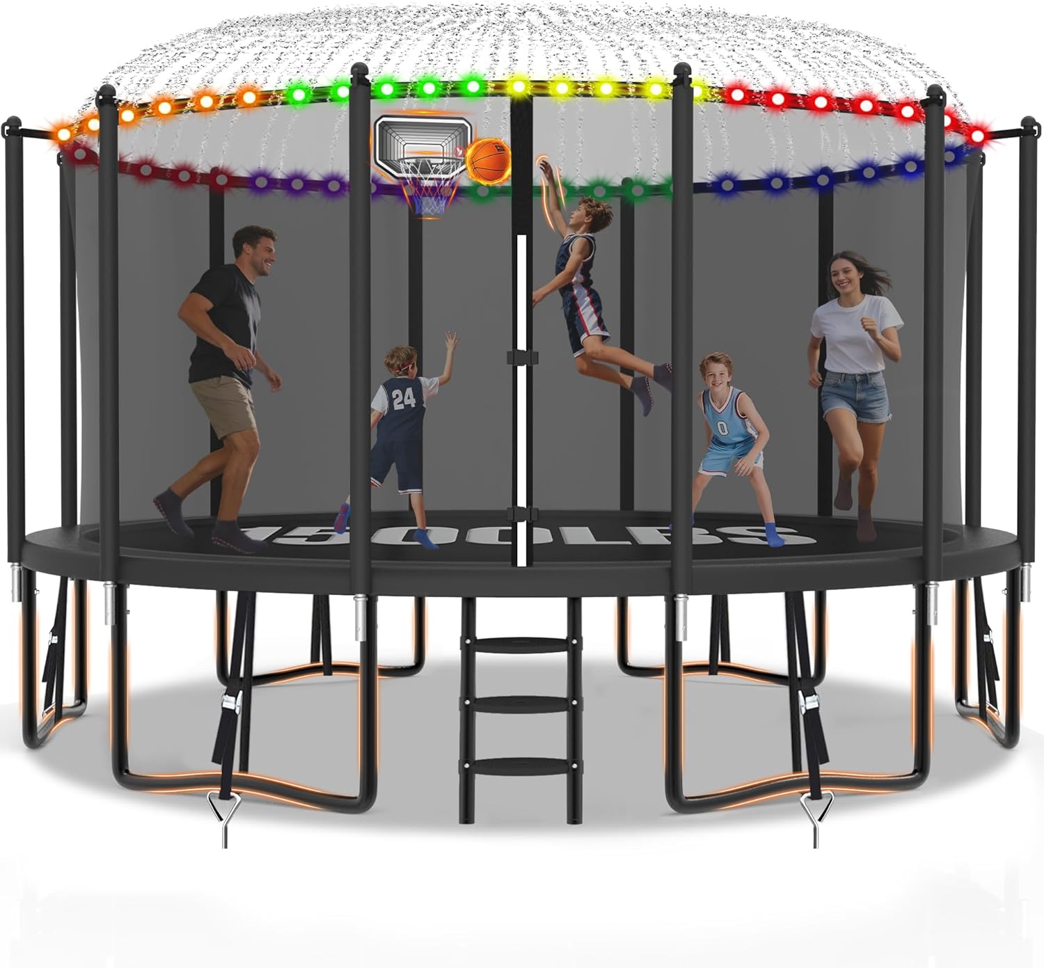 Trampoline Outdoor with Basketball Hoop and Enclosure Net, 1500LBS Backyard Heavy Duty Trampoline ASTM CPC Certified