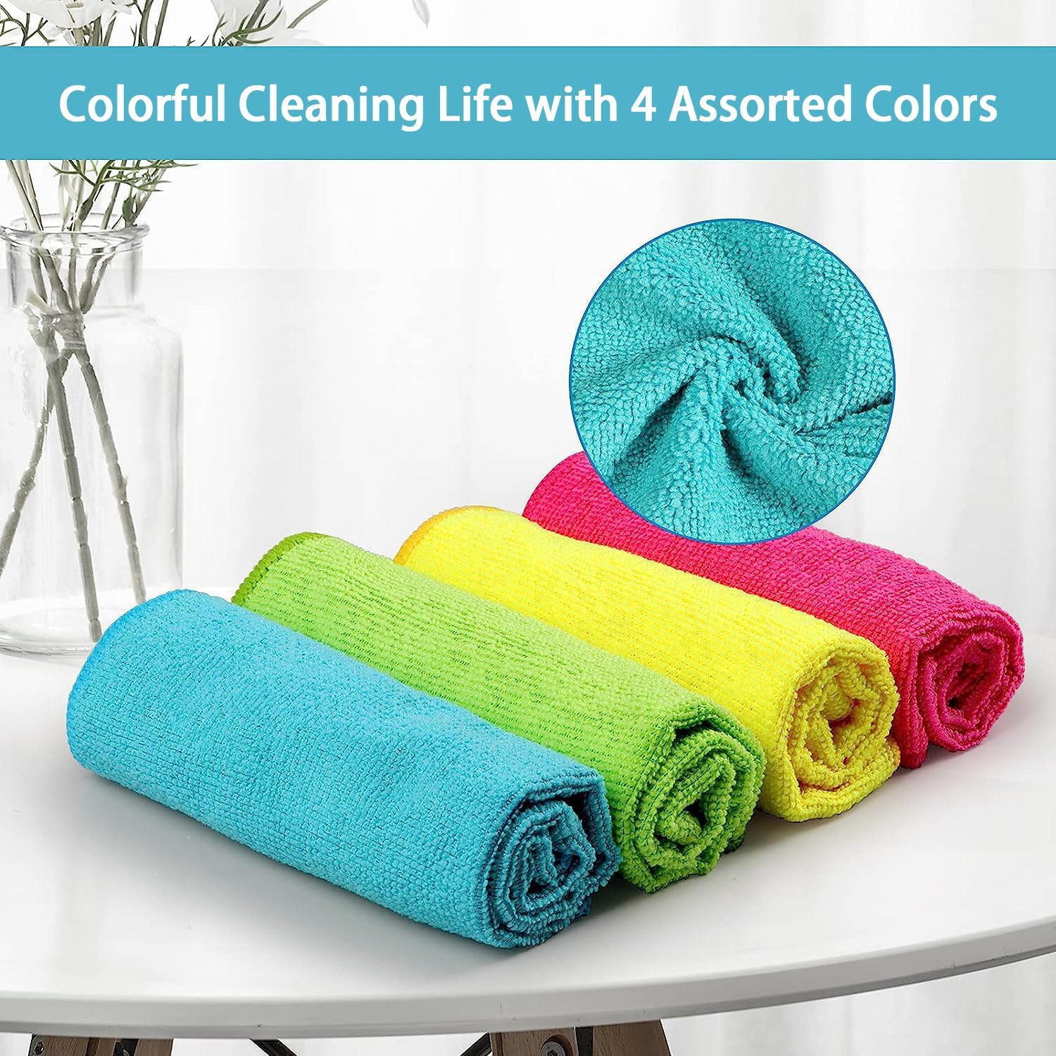 Microfiber Cleaning Cloth,100 Pack Cleaning Rags, Cleaning Towels with 4 Color Assorted, 11.5"X11.5" Shop Towels