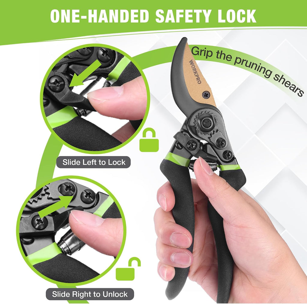 8.5" Bypass Pruning Shears, Die-cast Aluminum Handle, Garden Shears with Sharp SK5 Blade, Garden Clippers, Hand
