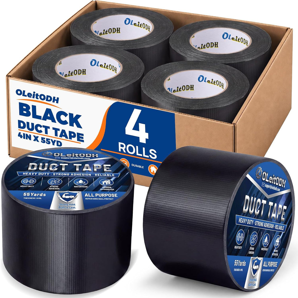 Black Duct Tape Bulk, 4 Inches x 55 Yards, 4 Pack