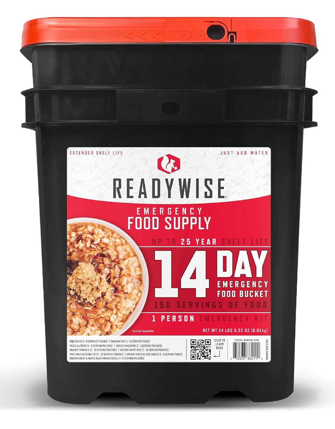 Emergency Food Supply - 14 Day, 150 Servings Emergency Freeze Dried Food Bucket, Protein Meals, Camping Essentials