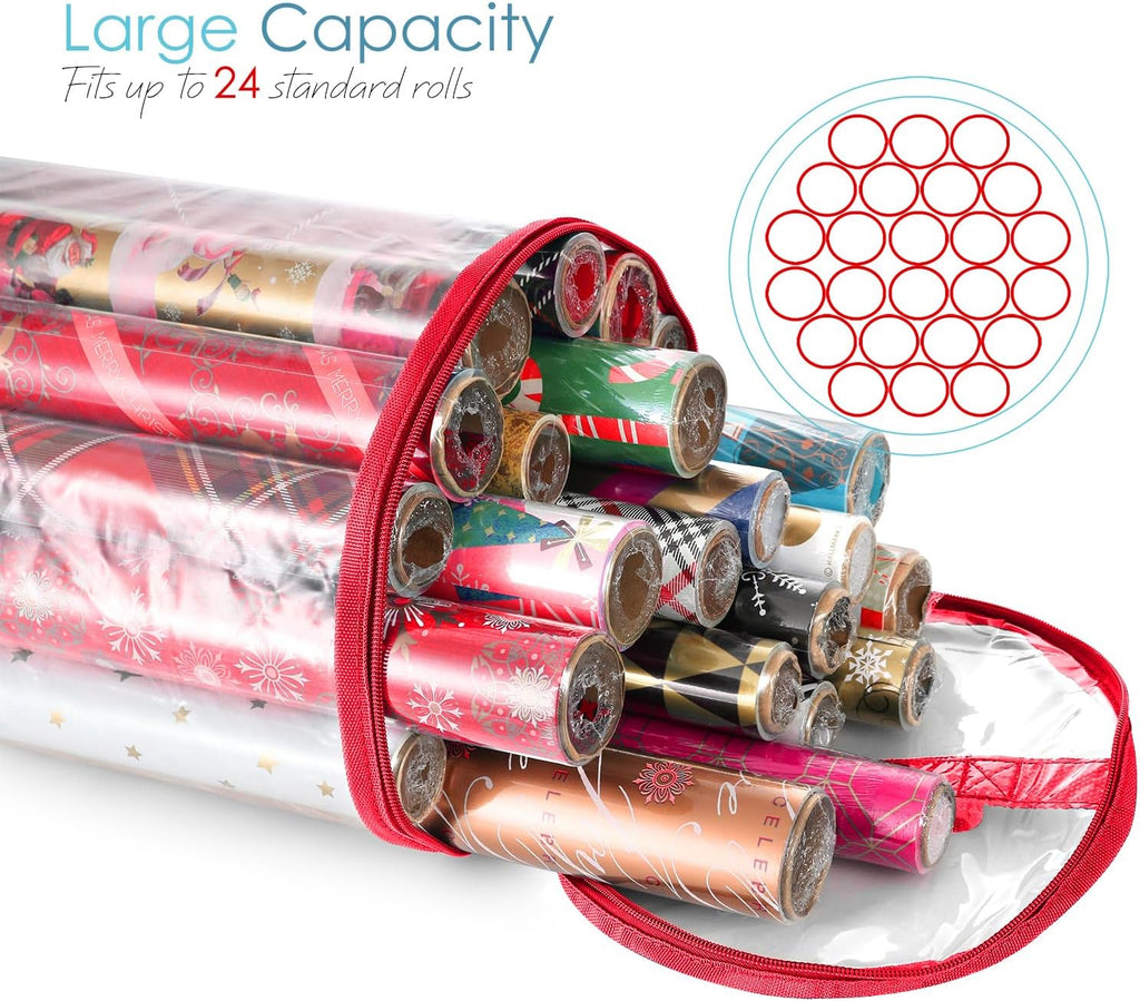 Wrapping Paper Storage Container - Clear Wrapping Paper Holder Fits Up To 14 Rolls of 40" - Tear Proof Gift Wrap
