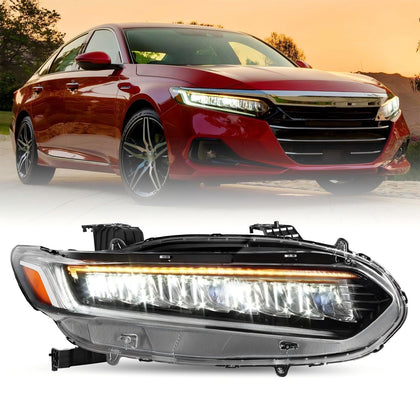 Full LED Headlight Assembly for 2018 2019 2020 2021 Honda Accord Sedan 4-Door OEM Projector Headlamp Replacement