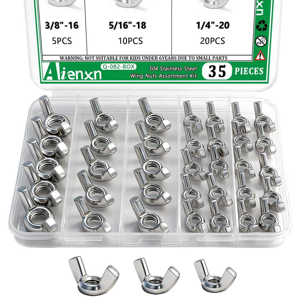 35PCS SAE Sizes Wing Nuts Assortment, 304 SS