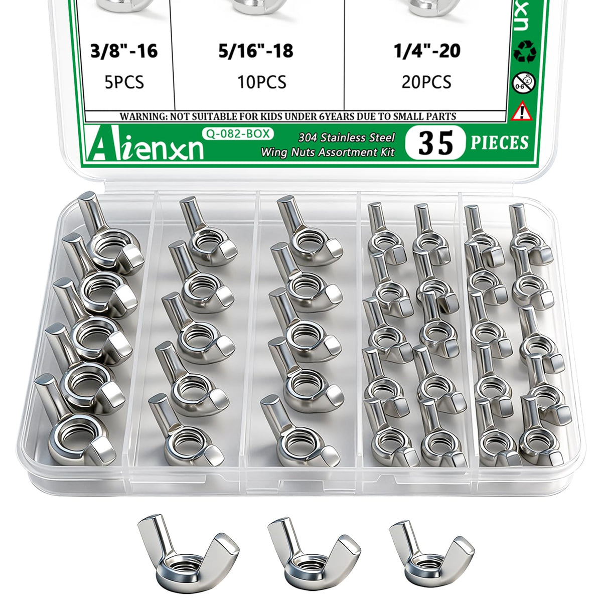 35PCS SAE Sizes Wing Nuts Assortment, 304 SS