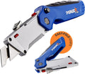 Folding Utility Knife with K-Hook & Straight Blade, Hook Blade Box Cutter for Cable Jacket, Duct, Drywall, Roofing &