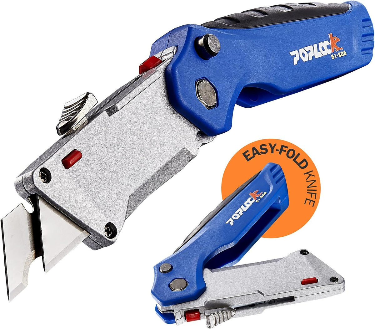 Folding Utility Knife with K-Hook & Straight Blade, Hook Blade Box Cutter for Cable Jacket, Duct, Drywall, Roofing &