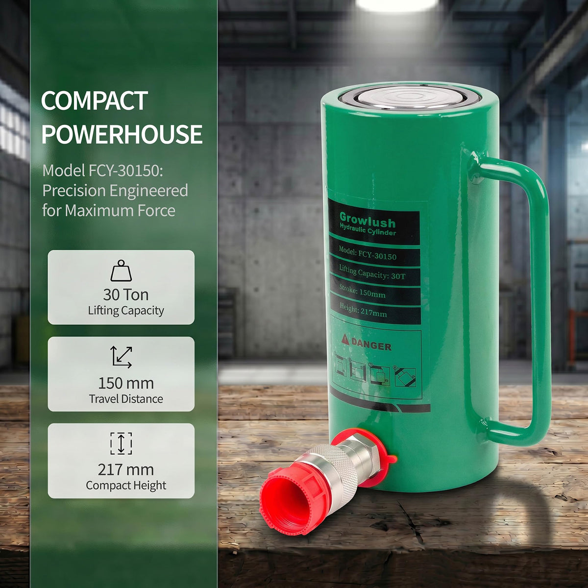 Growlush 30T Single-Acting Hydraulic Cylinder, 150mm(6") Stroke