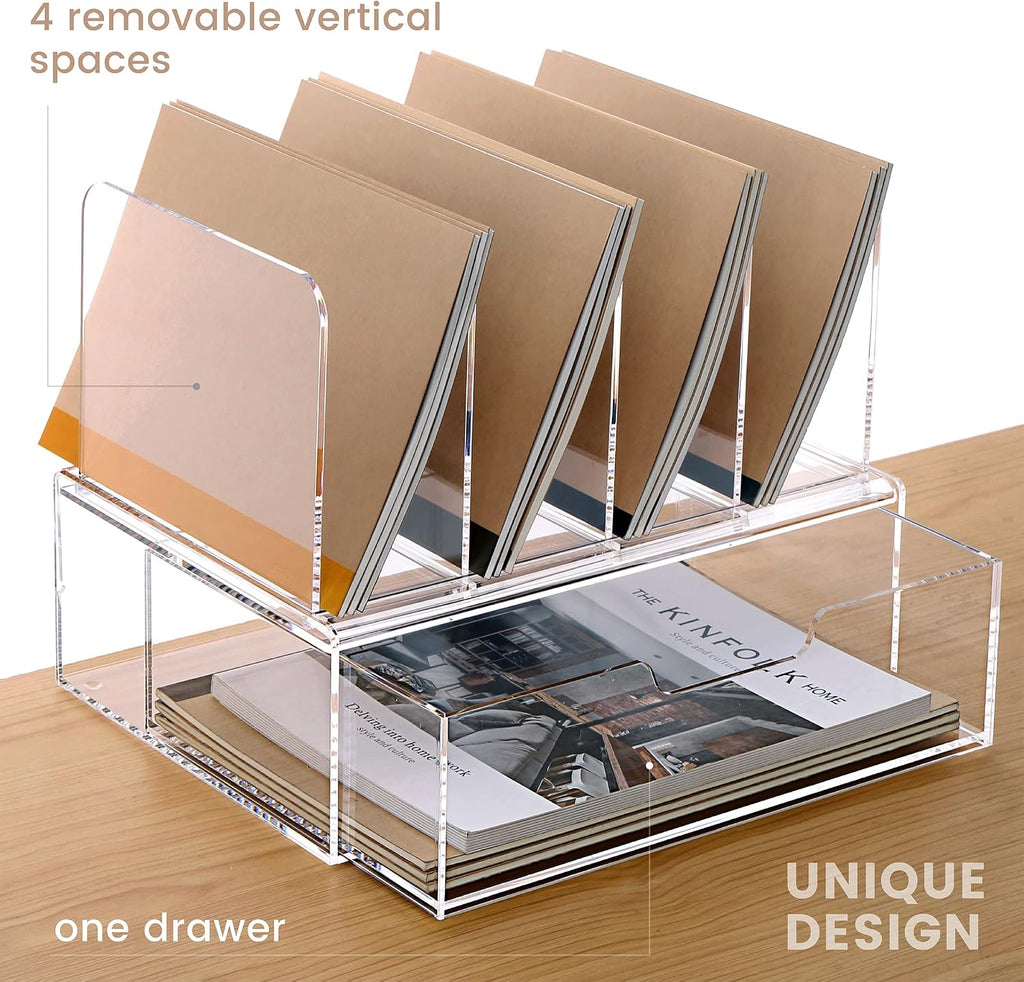 Desk Organizers and Accessories, Acrylic Desk Organizer with Drawer, Office Supplies Organization Storage, Clear