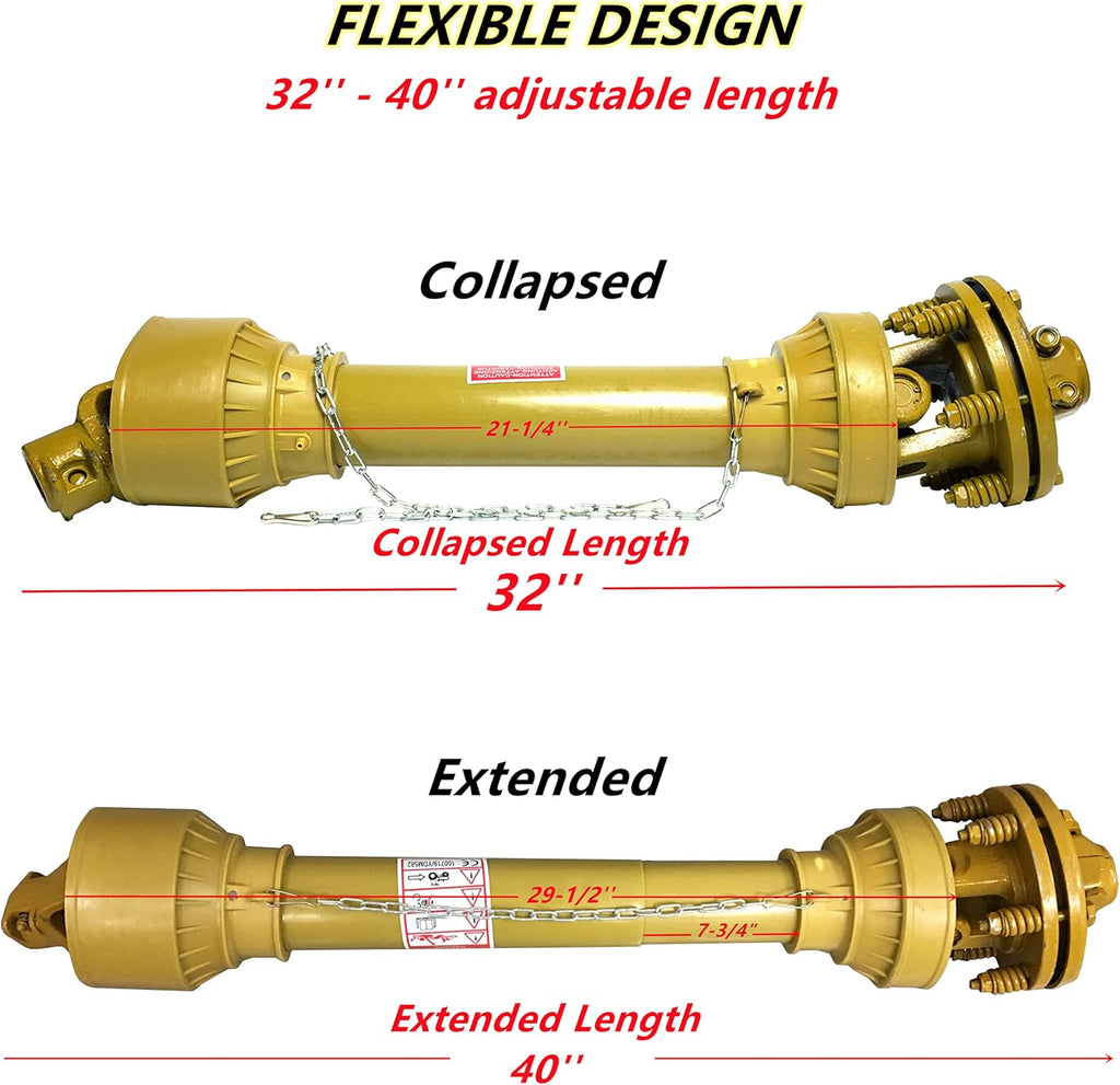 Heavy-Duty 41-lb 3-Point Rotary Tiller Slip Clutch PTO Shaft for Rural King, Country Way, Sigma Rotary Tillers for