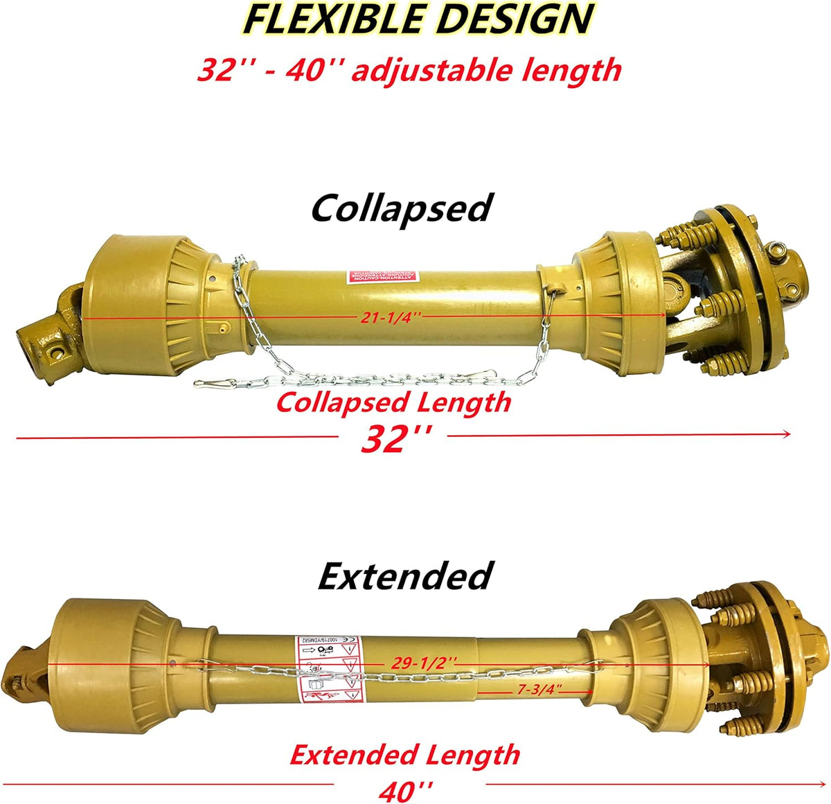Heavy-Duty 41-lb 3-Point Rotary Tiller Slip Clutch PTO Shaft for Rural King, Country Way, Sigma Rotary Tillers for