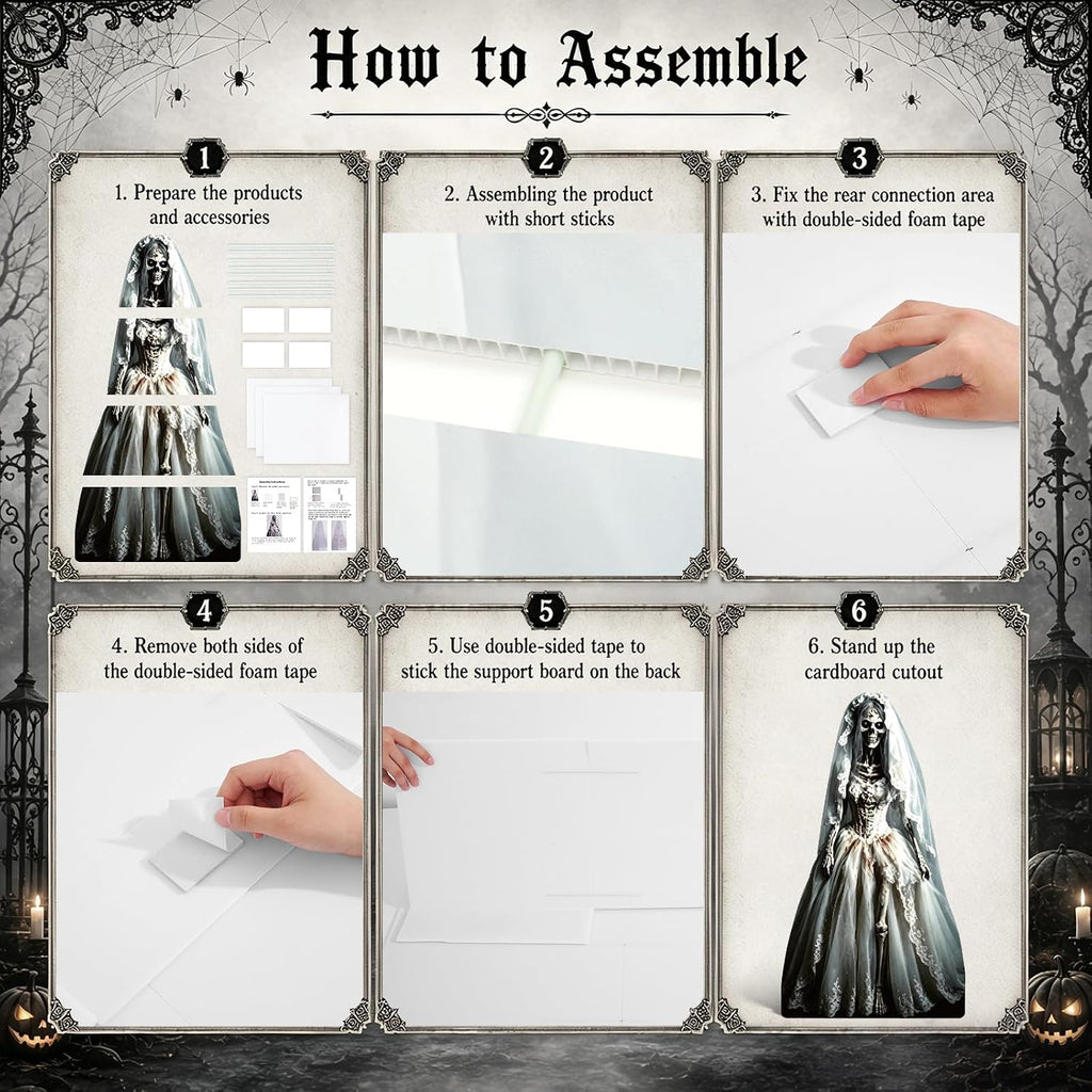 5.4ft Halloween Ghost Bride Cardboard Cutout Scary Skeleton Woman Standee Props Haunted House Party Decorations